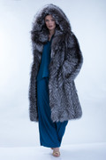 Hooded Silver Fox Coat  Scandinavia  Size  S/M