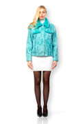Turquoise Persian Mink Fur Jacket Mink Collar and chest pocket Front Turquoise Persian Mink Fur Jacket Mink Collar and chest pocket Front
