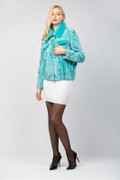 Turquoise Persian Mink Fur Jacket Mink Collar and chest pocket Profile Turquoise Persian Mink Fur Jacket Mink Collar and chest pocket Profile