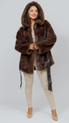 Brown Mink Hooded Cape  hood on unfastened