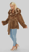 Brown Mink Sable Hooded Jacket Fur Belt   profile