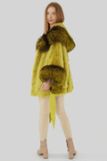 Yellow Mink Fox  Fur Cape hooded  fside