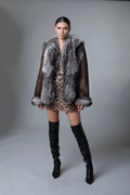 Mahogany Mink Fur Jacket Silver Fox Collar & Cuffs