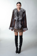 Mahogany Mink Fur Jacket Silver Fox Collar & Cuffs