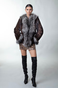 Mahogany Mink Fur Jacket Silver Fox Collar & Cuffs