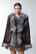 Mahogany Mink Fur Jacket Silver Fox Collar & Cuffs