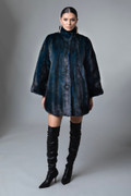 SAGA Blue  Green Mink Fur Coat ON MODEL FRONT VIEW