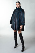 SAGA Blue  Green Mink Fur Coat ON MODEL FRONT VIEW SIDE VIEW SAGA Blue  Green Mink Fur Coat ON MODEL FRONT VIEW SIDE VIEW