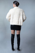 Tan Mink Fur Jacket Waist Length Rhinestone Sleeve Chain  front view rear view Tan Mink Fur Jacket Waist Length Rhinestone Sleeve Chain  front view rear view
