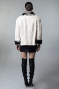 short White mink fur jacket  rex chinchilla collar and cuffs  on model  rear view