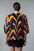 Multicolor Mink Jacket Cropped Sleeves on model front  back Multicolor Mink Jacket Cropped Sleeves on model front  back
