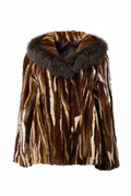 Mink Jacket Fox Fur  Shawl Collar Multicolor Chevron  on ghost mannequin Mink Jacket Fox Fur  Shawl Collar Multicolor Chevron  on ghost mannequin