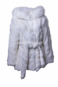 White Rex Fur  Cape  Hooded Fox Trim Belt