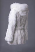 White Rex Fur  Cape  Hooded Fox Trim Belt  profile view