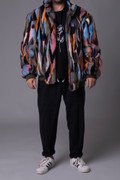 Chevron Multicolor Mink Fur Bomber  Jacket Chevron Multicolor Mink Fur Bomber  Jacket