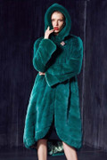 Hooded  Green Mink Saga Fur Coat Full Skin Small /Medium /LArge