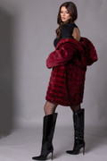 Red Sculpted Mink Coat Hooded