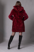 Red Sculpted Mink Coat Hooded