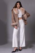 Beige Mink Jacket Fox Trim Penelope Sizes S-M
