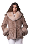 Beige Mink Jacket Fox Trim Penelope Sizes S-M