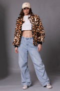 Leopard Print Rex Fur Bomber Jacket Sizes M-L