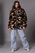 Unisex Camo Rex Fur Hooded Bomber Jacket  Sizes L-XL