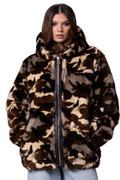 Unisex Camo Rex Fur Hooded Bomber Jacket  Sizes L-XL