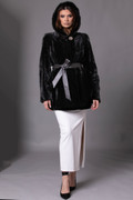 Black Hooded Mink Fur Jacket  Sofia