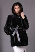 Black Hooded Mink Fur Jacket  Sofia