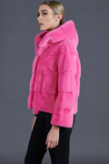 Pink Mink Fur Hooded Jacket  Adah