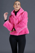 Pink Mink Fur Hooded Jacket  Adah
