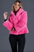 Pink Mink Fur Hooded Jacket  Adah