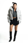 Blue Fox Fur Jacket Hooded Zipper Kiyomi