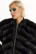 Gray Black Chinchilla Bomber Jacket  Zerah