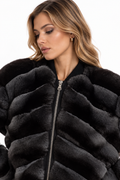 Gray Black Chinchilla Bomber Jacket  Zerah