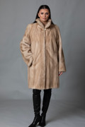 Beige Mink Fur  Coat  Stand Up Collar