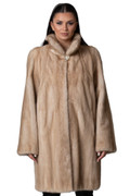 Beige Mink Fur  Coat  Stand Up Collar