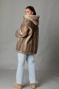 Beige Mink Hooded Coat Avani