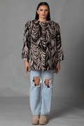 Collarless  Mink Fur Jacket Zebra 