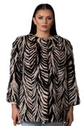 Collarless  Mink Fur Jacket Zebra 