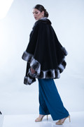 Black Cashmere Cape with Chinchilla Trim SIZES L/XL/XXL