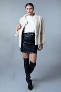 Tan Mink Fur Jacket Waist Length Rhinestone Sleeve Chain  front view outfit view