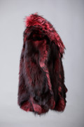 Men's Burgundy Red Fox Fur Coat Shawl Collar  All Sizes