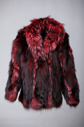 Men's Burgundy Red Fox Fur Coat Shawl Collar  All Sizes