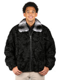Persian Lamb Fur Bomber Jacket  Rex Chinchilla Fur Collar 