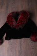 Black Sheared Mink Fur Coat Fox Collar