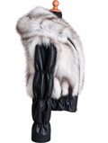 Blue Fox Fur Jacket Hood Leather 