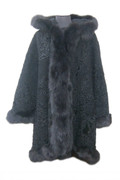 Black Persian Lamb Full Length Fox Trim Hood Black Persian Lamb Full Length Fox Trim Hood