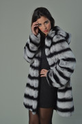 Rex Chinchilla Fur Coat Hooded Mid Hip Length