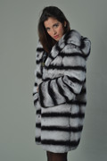 Rex Chinchilla Fur Coat Hooded Mid Hip Length